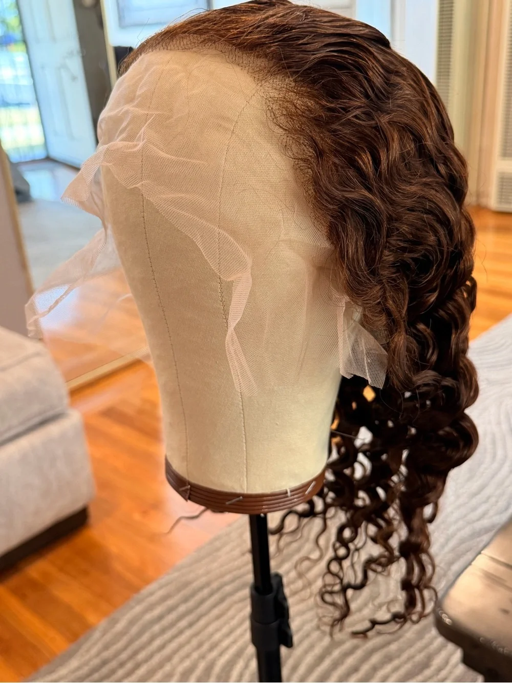 22” Chocolate Brown Deep Wave Curly Lace Front Human Hair Wig 200% Density #226